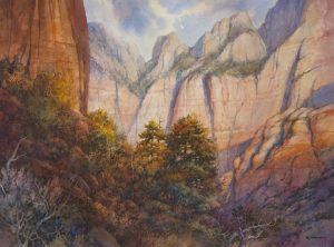 22 x 30 watercolor painting of Zion National Park