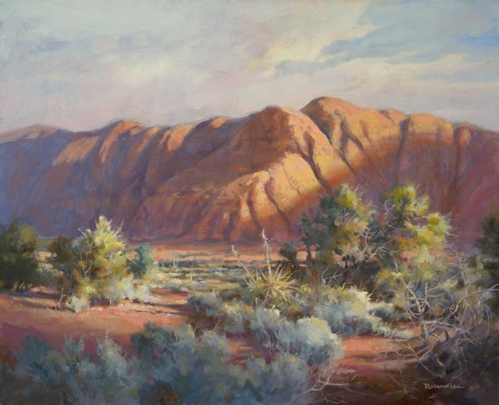 The Shadows Flee - Oil Painting of Desert and Red cliffs of Ivins Utah