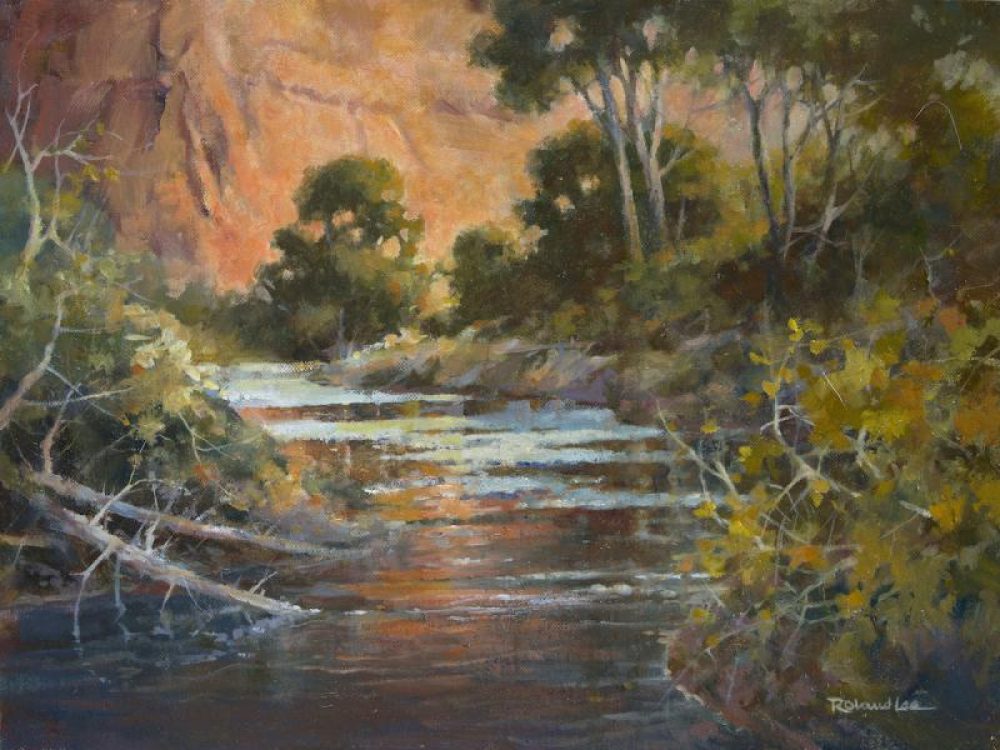 Virgin River Glow - Oil painting of Zion National Park