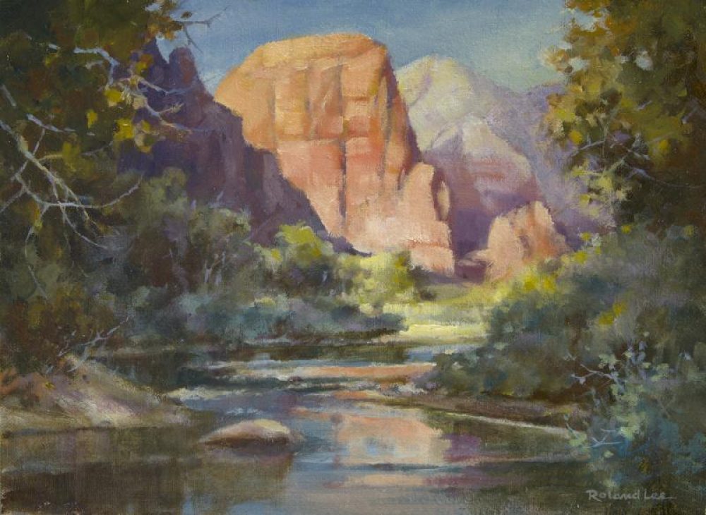 Afternoon at Angels Landing - Roland Lee Oil Painting of Zion National Park