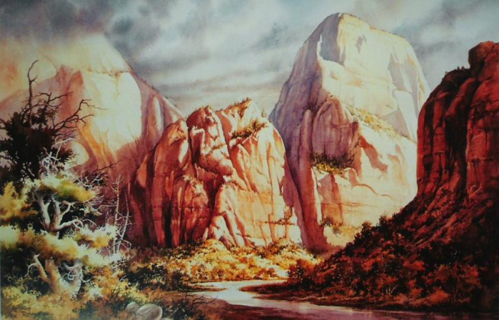 Great White Throne - Litho Print - Limited edition print of The Great White Throne in Zion National Park Utah