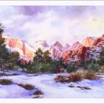 Winter Towers of Zion - Giclee Print - Giclee from an original Watercolor Landscape Painting of Zion National Park in the Winter