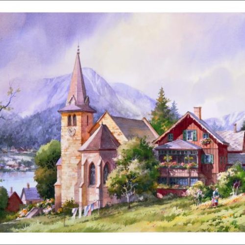Village of Grundlsee - Giclee Print - Giclee from an original painting of Grundlsee