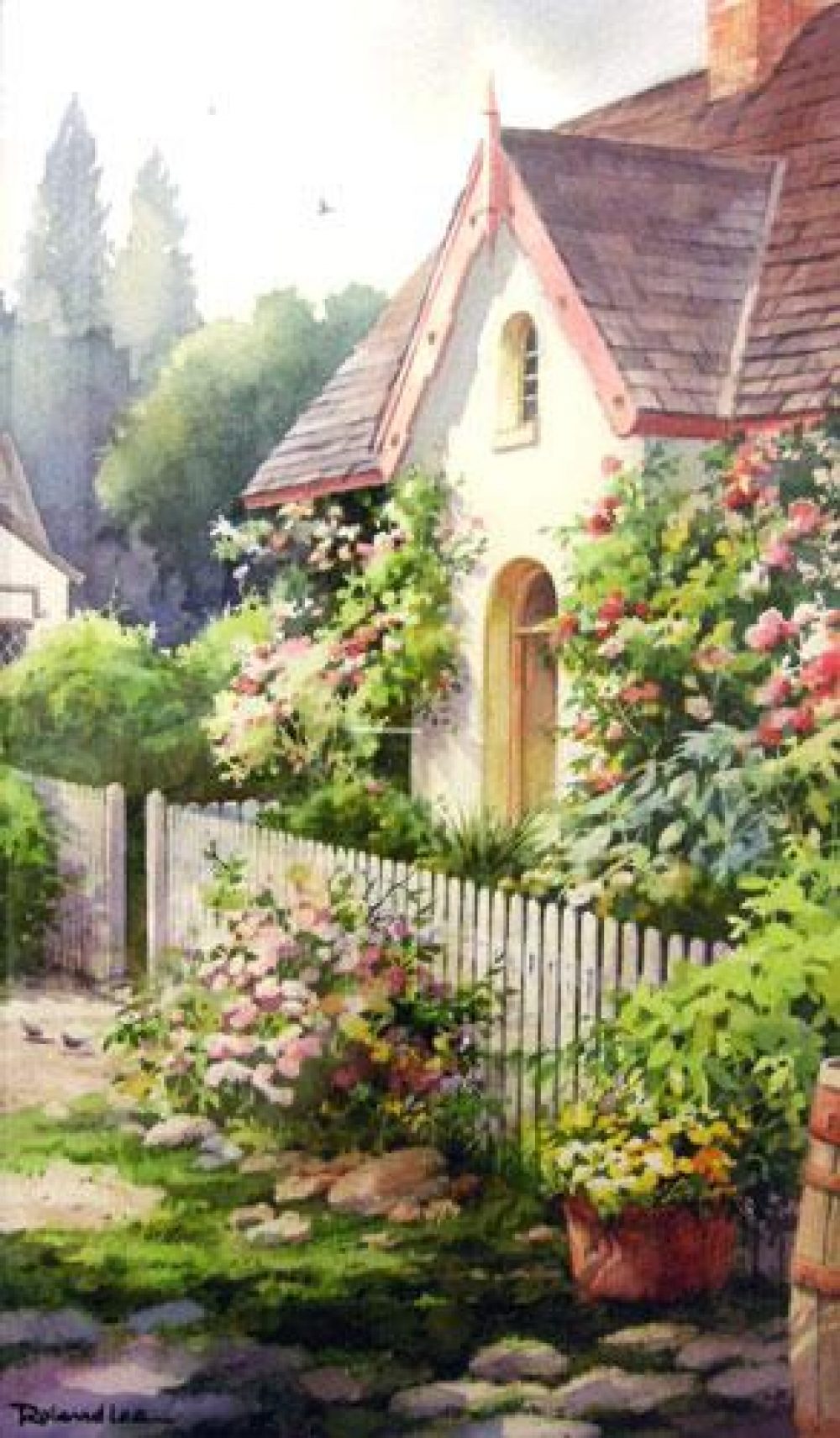 Flower Cottage - Ireland - Watercolor Painting of cottage in Ireland