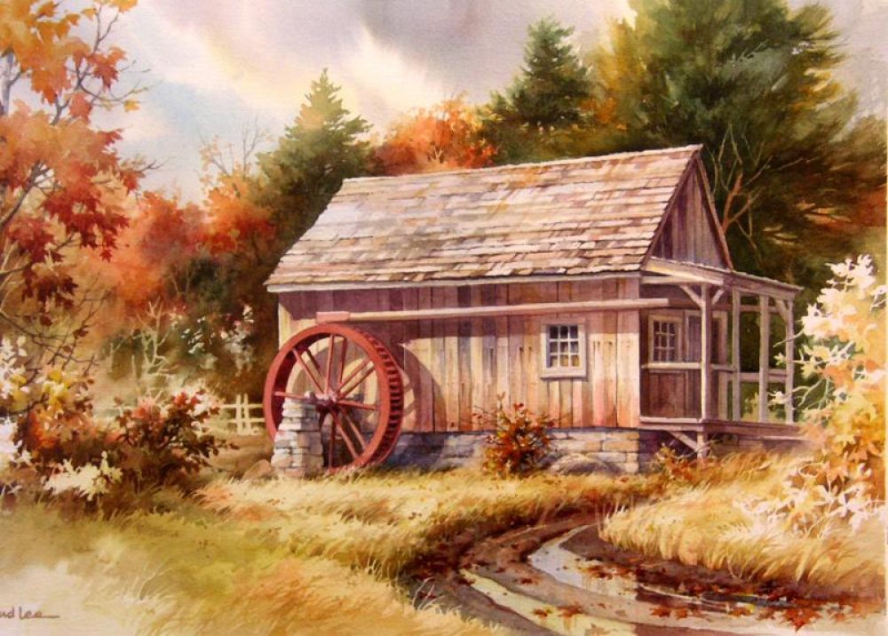 Little Mill House - Landscape Painting of old Mill in Vermont