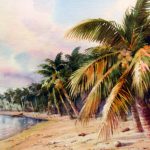 Tom's Beach - Aitutaki - Watercolor painting of the Beach on Aitutaki in the Cook Islands