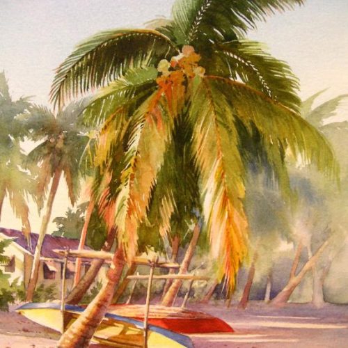 Vakas on the Beach - Aitutaki - Watercolor Landscape Painting of Aitutaki in the Cook Islands