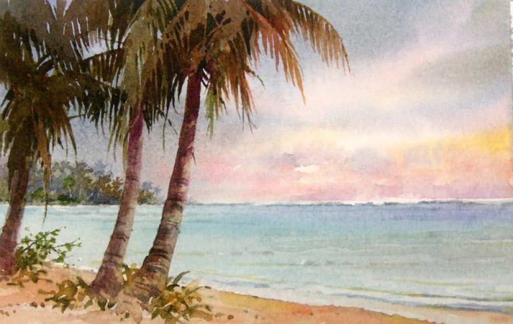 Cook Island Sunset - Wtercolor Painting of the Cook Islands