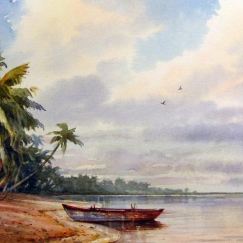 Aitutaki Lagoon - near Tom's Beach Cottage - Original watercolor painting of Aitutaki Lagoon near Tom's Beach Cottages