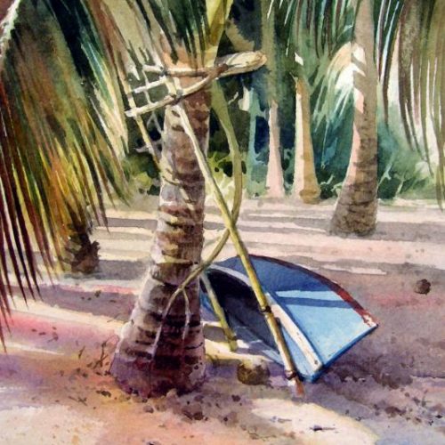 Blue Vaka - Aitutaki - Watercolor painting of Aitutaki