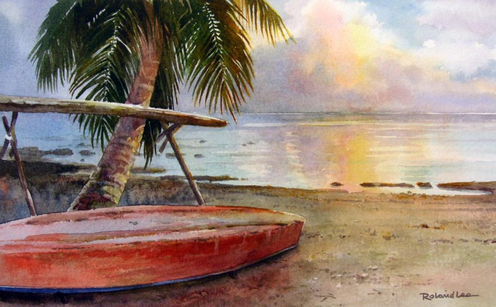 Low Tide Sunset - Aitutaki - Original Watercolor Painting of Aitutaki