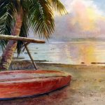 Low Tide Sunset - Aitutaki - Original Watercolor Painting of Aitutaki