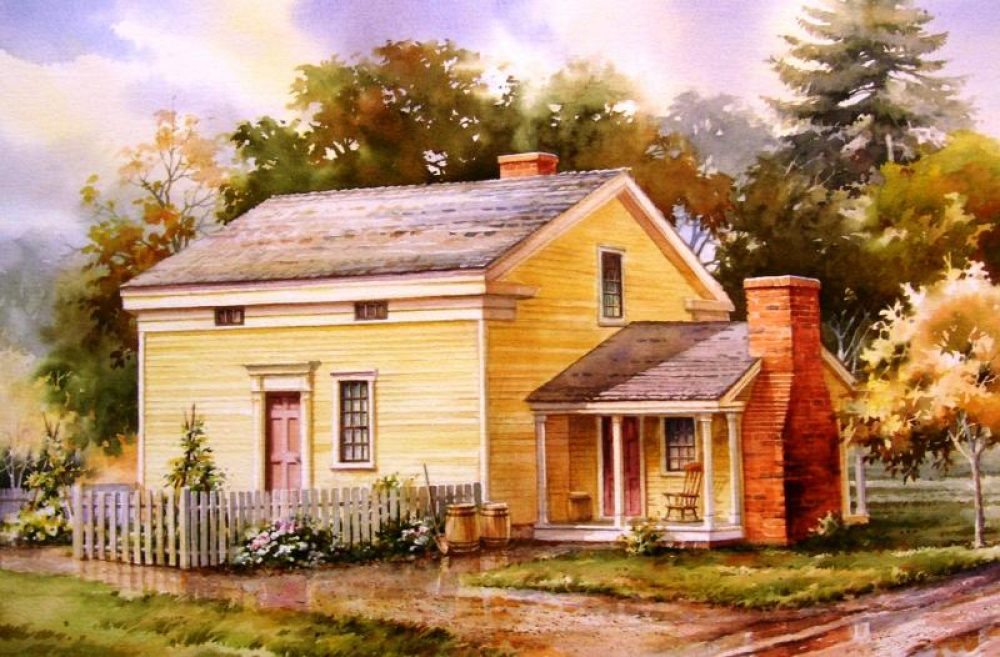 Whitney Home - Kirtland Ohio - Watercolor painting of the Newell K. Whitney Home in Kirtland Ohio
