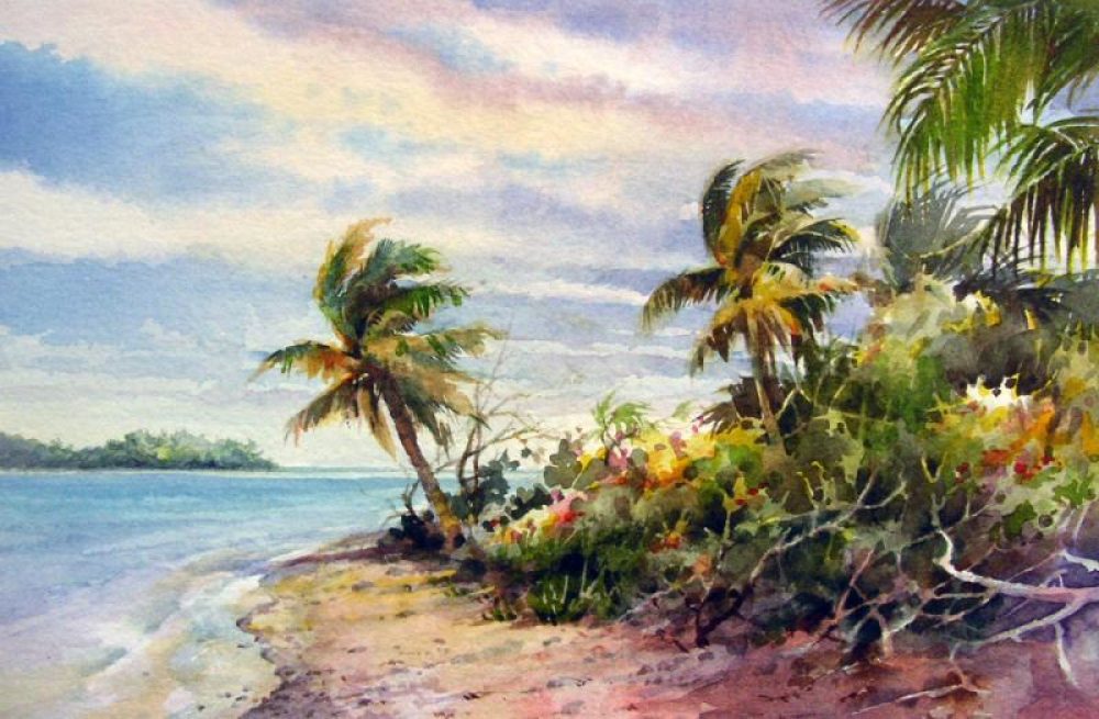 Windswept Island - Watercolor Painting of the Cook Islands