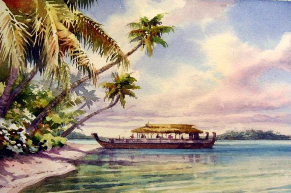 Visiting One Foot Island - Watercolor Painting of Aitutaki in the Cook Islands