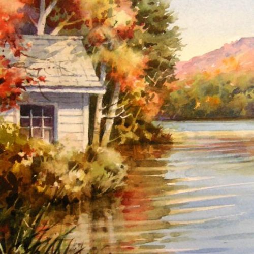 October Lake House - Original Watercolor Painting of Vermont