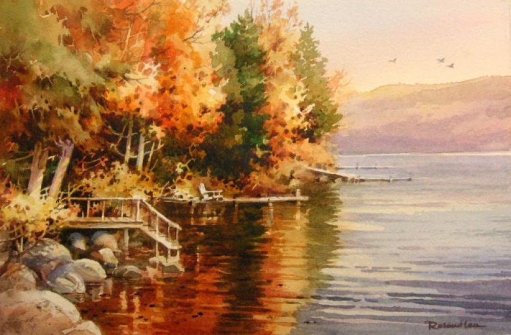 Lake Willoughby Docks - Watercolor Painting of Lake Willoughby near Sam Kent's Camp