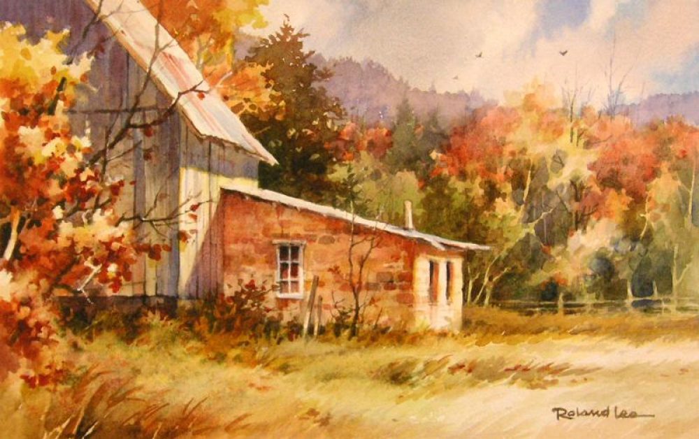 Autumn Barn - Original watercolor painting of a Vermont Barn