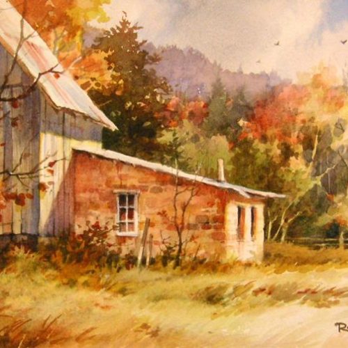 Autumn Barn - Original watercolor painting of a Vermont Barn