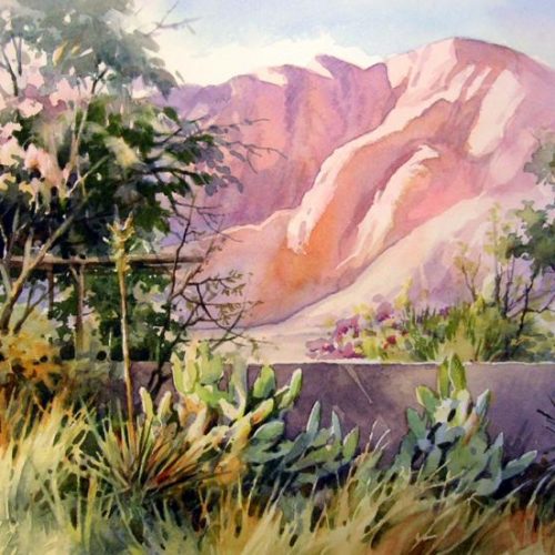 Barbara's Yard - Original watercolor Painting of Home in Kayenta Utah