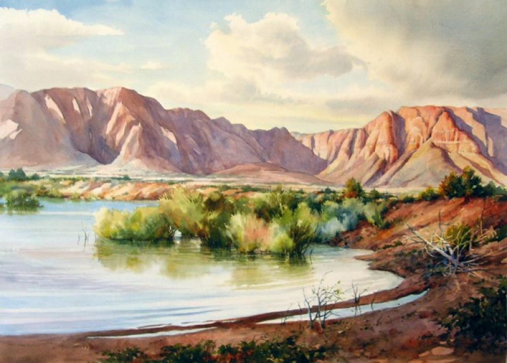 Ivins Reservoir - Original watercolor painting of the Ivins Reservoir at Kayenta Utah