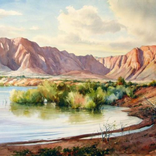 Ivins Reservoir - Original watercolor painting of the Ivins Reservoir at Kayenta Utah