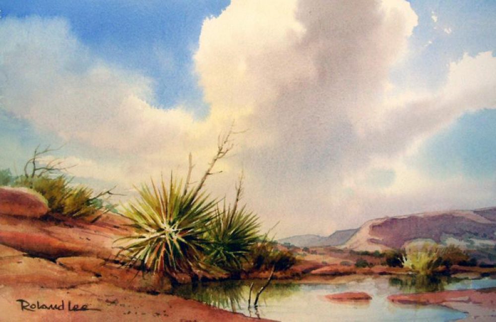 Desert Pool - Watercolor Painting of Pool in Utah Desert