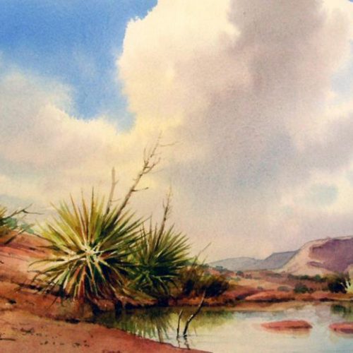 Desert Pool - Watercolor Painting of Pool in Utah Desert