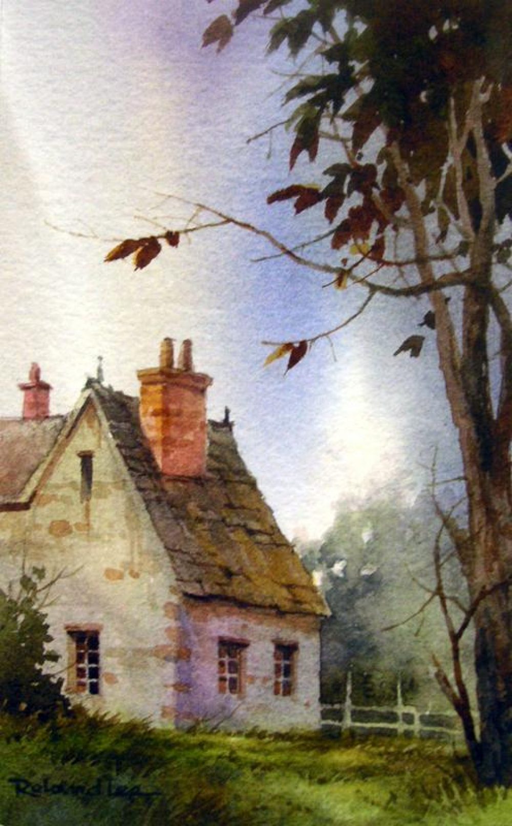English Cottage - Original painting by Roland Lee of a Cottage in the English Countryside