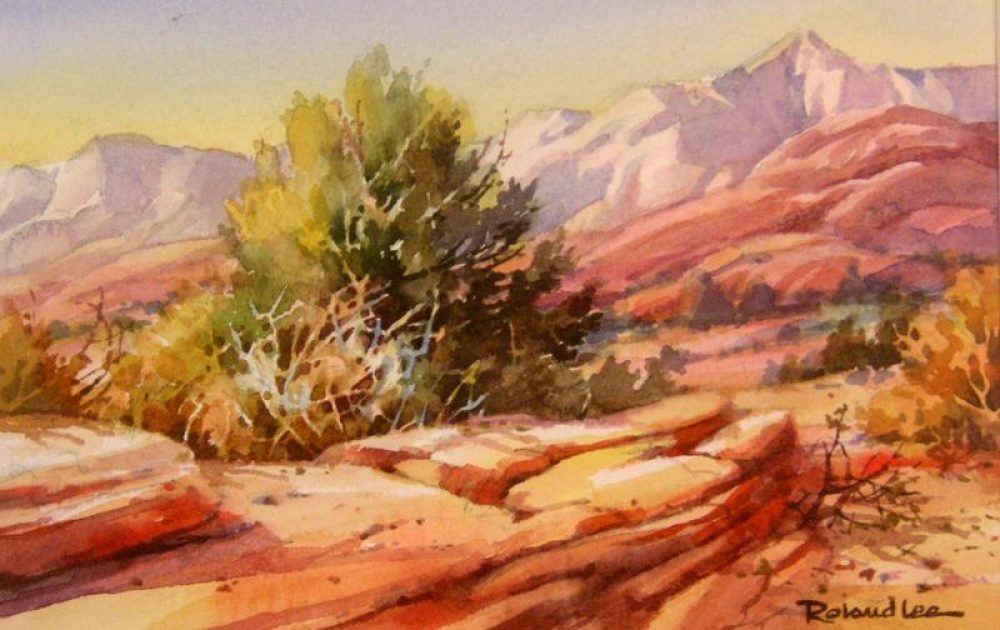 Snow Canyon Sunglow - Watercolor Painting of Snow Canyon in southern Utah