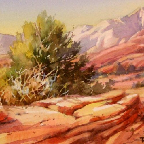Snow Canyon Sunglow - Watercolor Painting of Snow Canyon in southern Utah