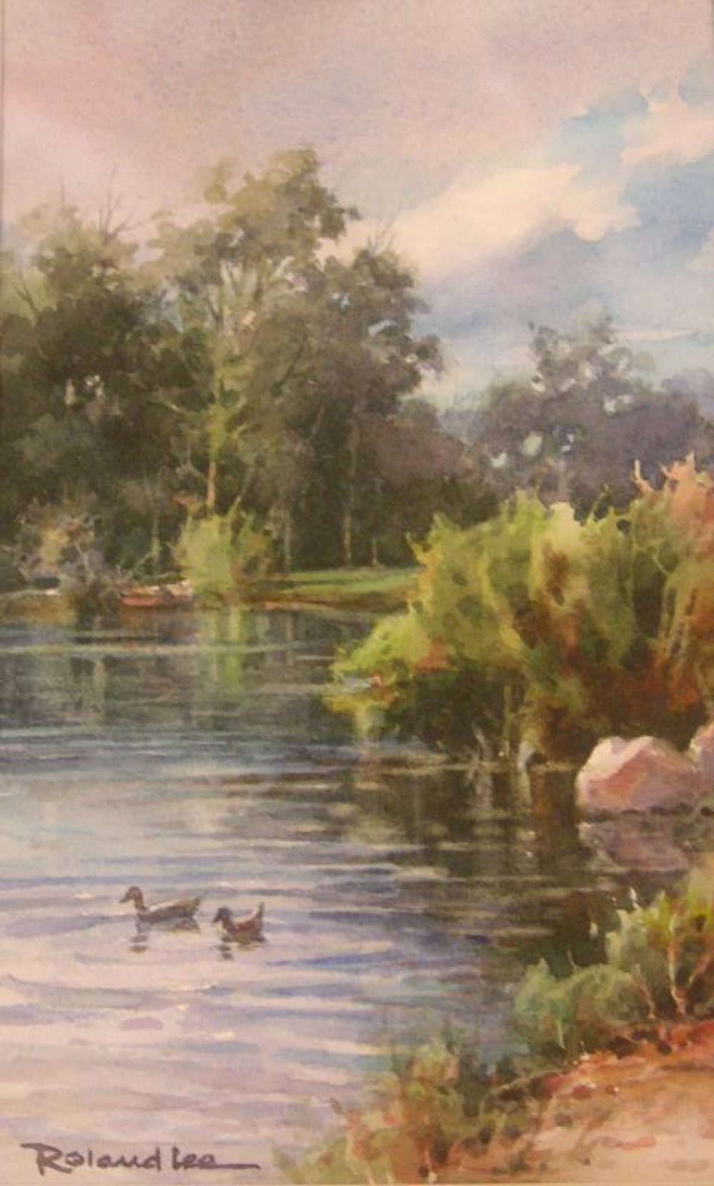 The Pond - Watercolor Painting of Ducks on the Highland Pond