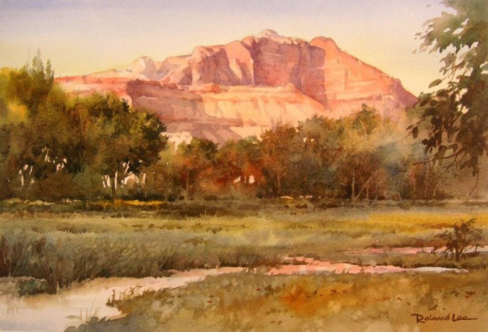Kinesava View from Grafton Utah - Watercolor Painting of Mt. Kinesava in Zion national Park from Grafton Ghost Town