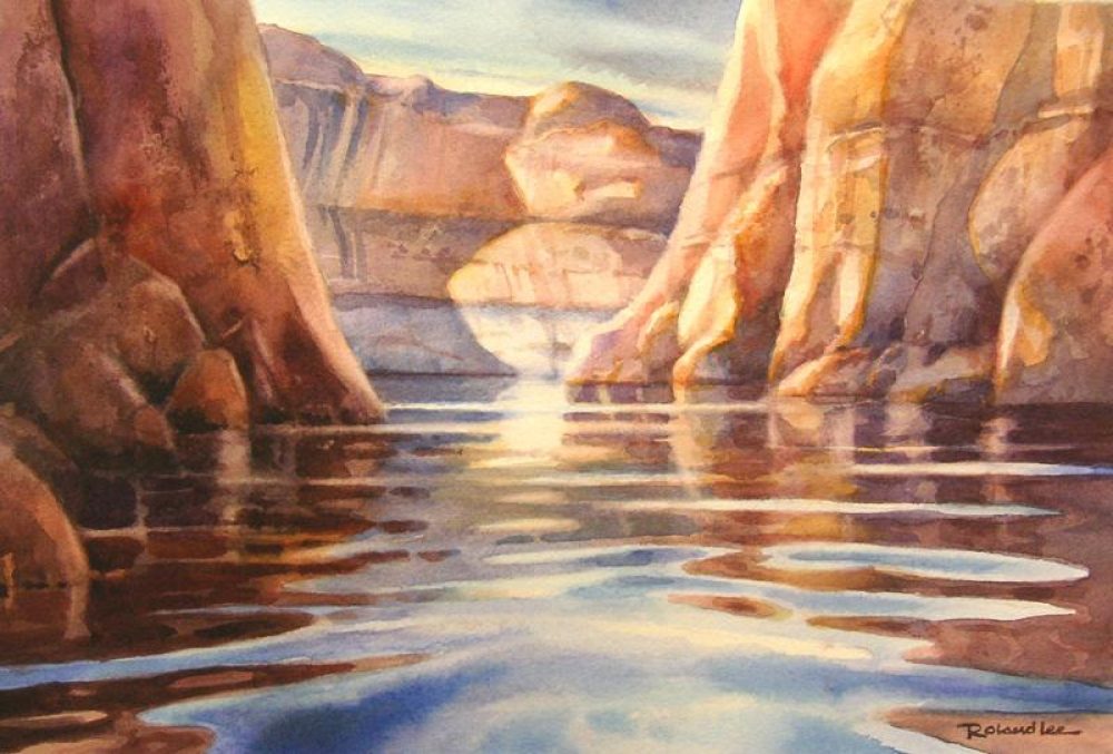 Reflections in Moki Canyon - Watercolor Painting of Moki Canyon at Lake Powell Utah