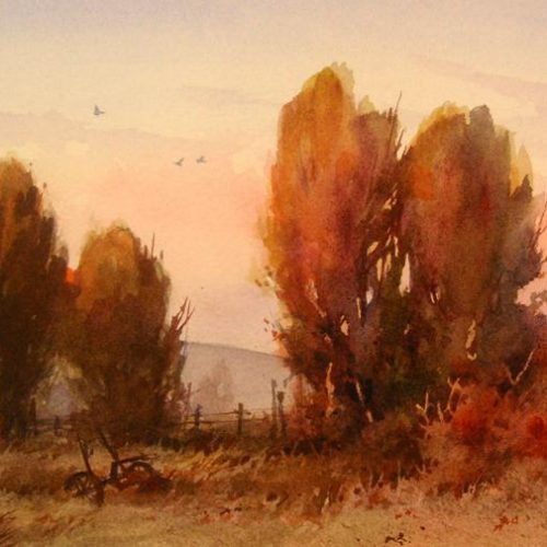 Red Trees - Watercolor Painting of Northern Utah