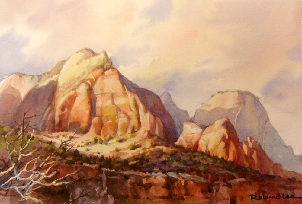 Winter Rain in Zion Canyon - Watercolor Painting of Zion National Park