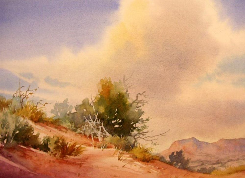 Classic Clouds - Watercolor painting of big skies over the Utah desert