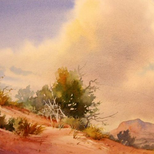Classic Clouds - Watercolor painting of big skies over the Utah desert