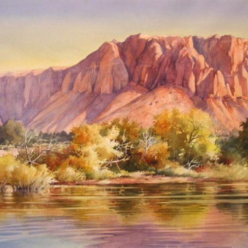 Autumn Reflections - Watercolor Painting of Ivins Reservoir near Kayenta Utah