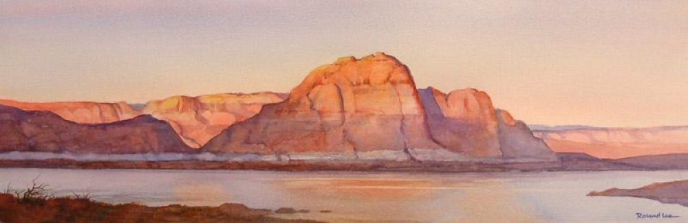 Last Light at Wahweap Bay - Original painting by Roland Lee of lake Powell