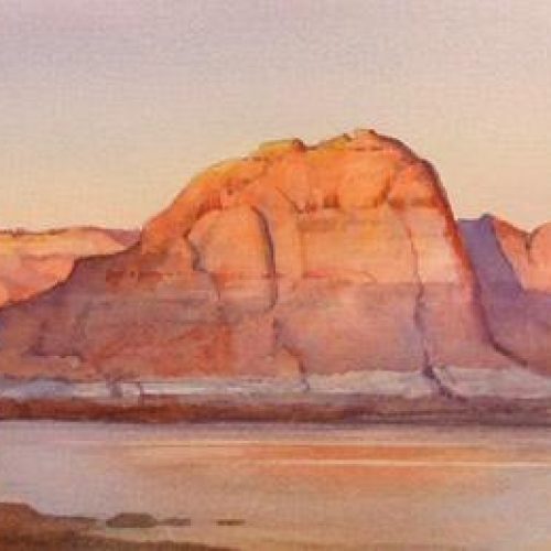 Last Light at Wahweap Bay - Original painting by Roland Lee of lake Powell