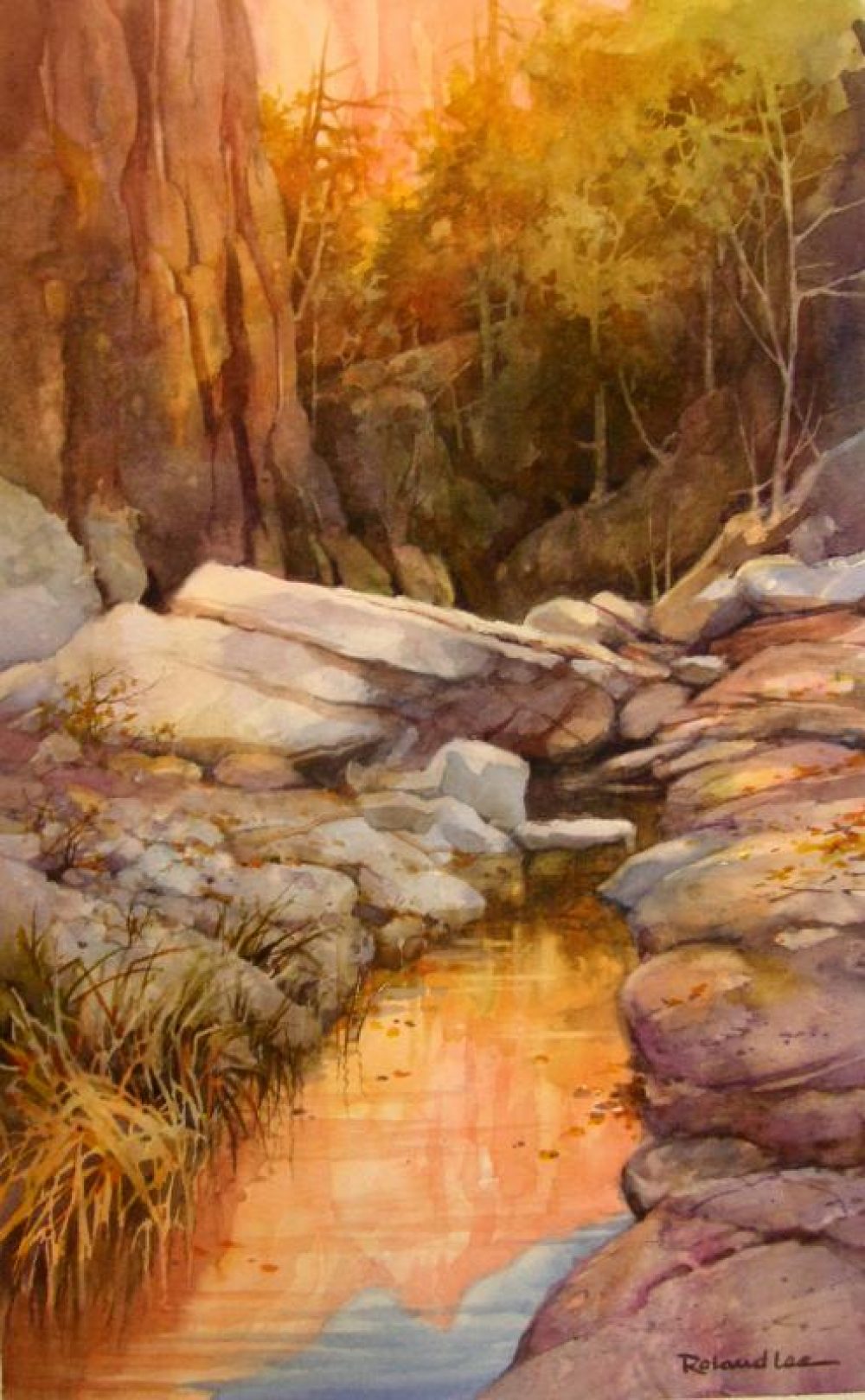 Canyon Reflections - watercolor painting by Roland Lee of a Zion Canyon