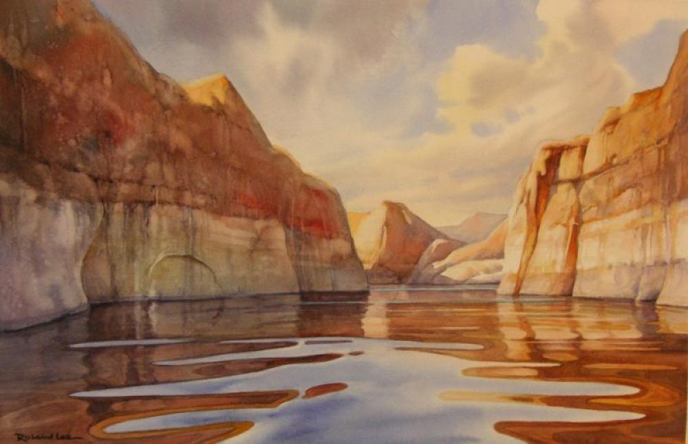 Peaceful Canyon Lake Powell - Original Watercolor Painting of Lake Powell Utah by Roland Lee