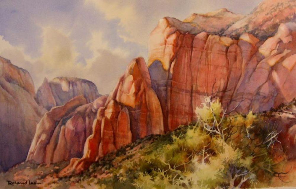 Sandstone Towers - Original painting by Roland Lee of Zion National Park