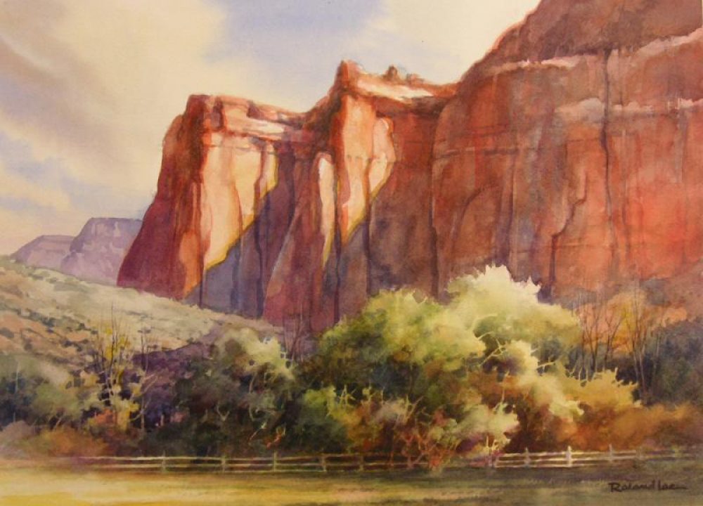 Canyon Oasis - Original painting by Roland Lee of Sandstone Cliffs at Capitol Reef National Park