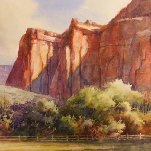 Canyon Oasis - Original painting by Roland Lee of Sandstone Cliffs at Capitol Reef National Park