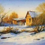 Thawing Out - Watercolor Painting by Roland Lee of Shed in the Snow