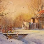 Country Snowfall - Original painting by Roland Lee of a farm near Richfield Utah