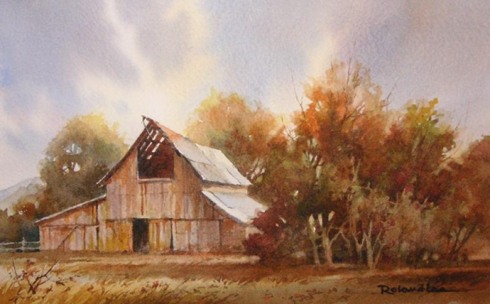 The Open Barn - Original painting by Roland Lee of an old Utah Barn