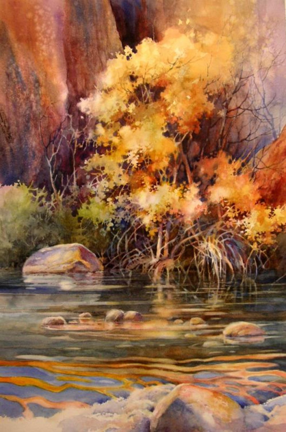 River Glow - Watercolor Painting of the Virgin River in Zion Canyon